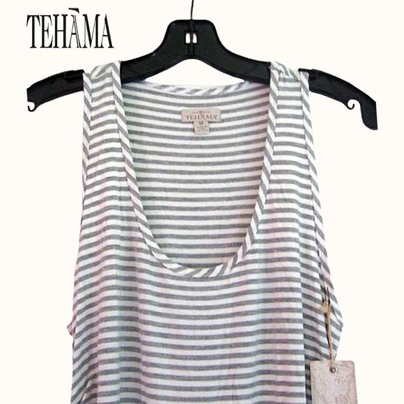 TEHAMA NEW Contrast Pinstripe Scoop Neck Racerback Fit&Flare Activewear Dress M - Picture 7 of 12